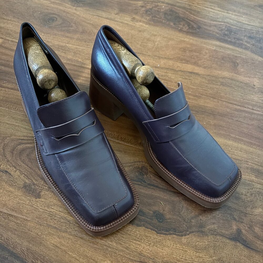 ALOHAS Penny Loafer Heeled Roxanne Leather Shoes Brown/Burgundy Size 40